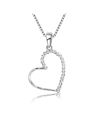 14K Italian White Gold Diamond Cut Floating Heart Pendant Necklace (16"), Women Jewelry in Gift Box