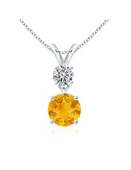 1.03 ct Round Citrine and Diamond V-Bale Pendant Necklace