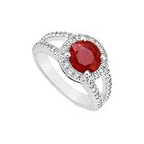 Ruby and Diamond Engagement Ring : 14K White Gold - 1.25 CT TGW