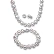 White 10-11mm AA+ Cultured Pearl Strand Princess Necklace 18", Bracelet (L1S2R2) & AAAA Earrings (LS1B) Platinum Overlay CAREFREE Sterling Silver Set