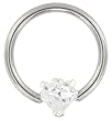CZ Heart Shaped Gemstone CBR Nipple, Belly Rings -14G - Each Sold Separately