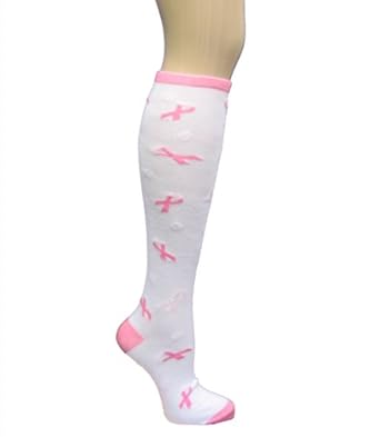 Pink Ribbon Breast Cancer Awareness Knee High Socks Great for Sports Teams Fundraising Relay for Life Walk Survivor (Style 19)