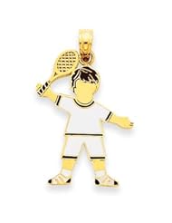 14k Gold Enameled Boy Tennis Player Pendant