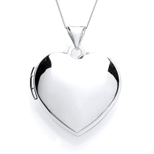 Chic 9ct White Gold Plain Heart Locket with 46cm Chain