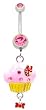 Stainless Steel Belly Ring with Pink Crystals - Pink Cupcake Dangling