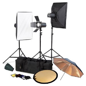 CowboyStudio Photo Studio 480 Watt Three Monolight Flash Lighting Kit with Carrying Case - 3 Studio Flash/Strobe, 2 Softboxes, 1 Barndoor, 1 Reflector, 1 Reflective Umbrella, 1 Snoot