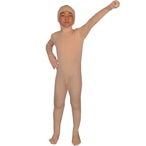 5Color Children Open Face Full Body Spandex Lycra Halloween Christmas Costume Beige,X-Large