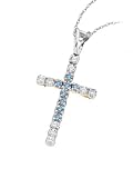 Stunning White And Blue Diamond Cross Pendant