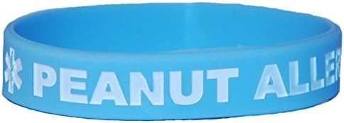 Peanut Allergy Medical Alert Silicone Bands White Lettering (Child - 7 Inch), Light Blue BUY 2 Get 1 FREE!