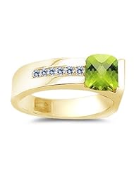 0.09 Cts Diamond & 1.02 Cts Peridot Ring in 14K Yellow Gold