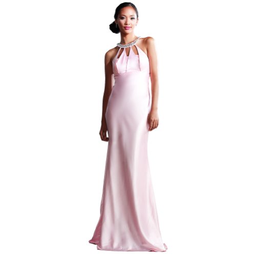 GEORGE BRIDE Sheath/ Column Halter Floor Length Evening Dress With Beaded Appliques