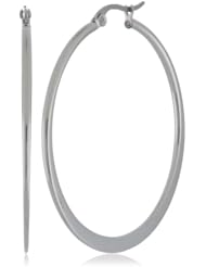 Stainless Steel 40mm Flat Accent, Top Click Closure Hoop Earrings