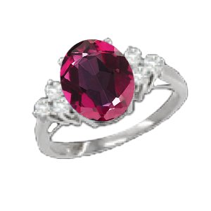 0.92 Ct Oval Red Mystic Topaz Diamond White Gold Ring