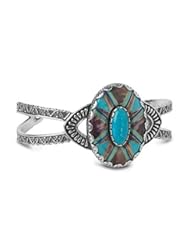 Southwest Spirit Sterling Silver Turquoise Multi-Gemstone Channel Inlay Cuff Bracelet