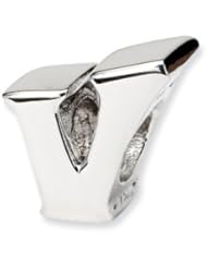 Sterling Silver Reflection Beads Collection Letter V Bead Charm 4mm Hole (fits 3mm European Style Charm Bracelets)