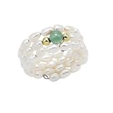 Stretchy Freshwater Pearl Ring with Green Aventurine Includes a Gift Box and Pouch