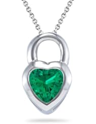 0.69 Cts Russian Lab Created Emerald Solitaire Heart Pendant in Silver