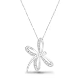 Women's Sterling Silver Diamond Dragonfly Pendant Necklace (0.05 cttw, I-J Color, I2 Clarity), 18