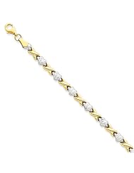 14k Rhodium Polished Heart & X Bracelet