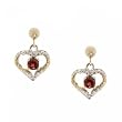 Red Garnet Heart Dangle Earring Studs in Yellow & White Gold