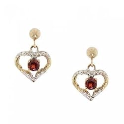 Red Garnet Heart Dangle Earring Studs in Yellow & White Gold