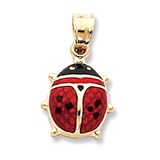 Pendant - 14k Gold Black and Red Ladybug Enameled Necklace Pendant