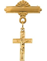 Crucifix Baptismal Pin 14K Yellow Gold 14.00X09.00 mm