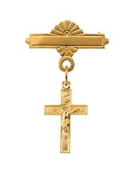 14.00X09.00 Mm 14K Yellow Gold Crucifix Baptismal Pin
