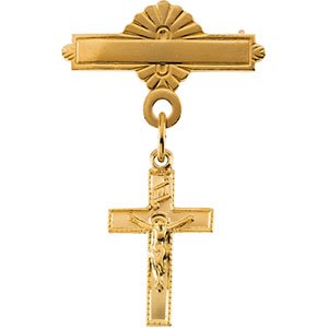 14k Yellow Gold Crucifix Baptismal Pin 14x9mm by 
