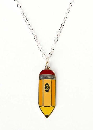 Fashion H2O, Pencil, Silver Polished Enamel Charm Pendant 18 Inch Necklace 1 Inch Extender Lobster Claw Clasp.