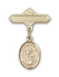 14K Gold Baby Badge with St. Kenneth Charm and Polished Badge Pin