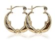 Genuine 10 KT Yellow Gold Cute Twin Dolphin 10K Huggies Earrings with Regular Hoop Closure Findings