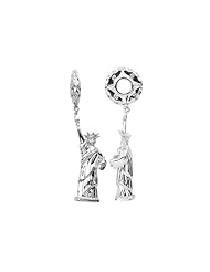 Storywheel® Created White Sapphire Statue of Liberty Dangle Bead / Charm in 925 Sterling Silver