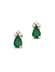 14K Yellow Gold Pear Emerald and Diamond Earrings