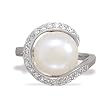 Rhodium Plated Ring with Cultured Freshwater Pearl Wrapped in CZs