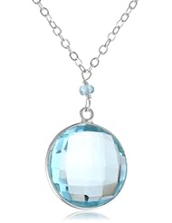 Sterling Silver Faceted Blue Topaz Rondelle and Dyed Blue Quartz Bezel Pendant Necklace, 17"