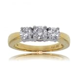 14K Yellow White Gold Three Stone Ring 1CT Diamond Sz=7