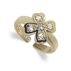 10 KT Gold Floral Toering CZ Womens Toe Ring