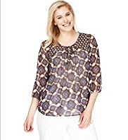 Plus Front Tie Paisley Print Blouse