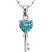 Aquamarine Cubic Zirconia 3.6ct Heart Key Platinum Overlay CAREFREE Sterling Silver Pendant Necklace