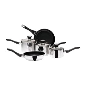 Prestige Stainless Steel 5-Piece Cookware Set includes 14 cm/ 16 cm/ 18 cm Saucepan and 20 cm/ 24 cm Frypan