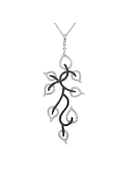 14K White Gold 0.81ct Leaves on the Branch Black and White Diamond Necklace