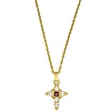 Gold-Tone Ruby Colored Crystal Cross