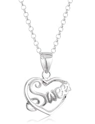 VINANI brand Germany 925 Sterling Silver Women Pendant Heart Inscription "Sweet" matte/shiny with Cable Link Chain Necklace ASWE-T