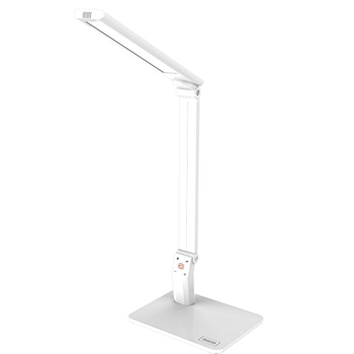 Omaker LEDデスクライト 細かい角度調整と5段階調光可能な仕事・読書ランプ（アルミ二ウム製アーム/USB充電ポート搭載/タッチセンサー) ホワイト