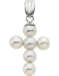14K White 19.75x14.5mm Freshwater Cultured Pearl Cross Pendant in 14k White Gold