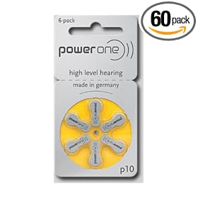 Power One Size 10 Zinc Air Hearing Aid Batteries (60 batteries)