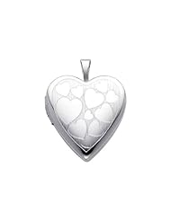 Sterling Silver Engraved Heart Locket Pendant (0.8" or 20mm Height)
