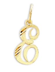 Cursive E Letter Pendant 14k Yellow Gold Initial Charm Solid