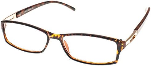 Kyara Eyewear Unisex Rectangular Gold Arm Décor Plastic Reader Glasses Tortoise +2.00